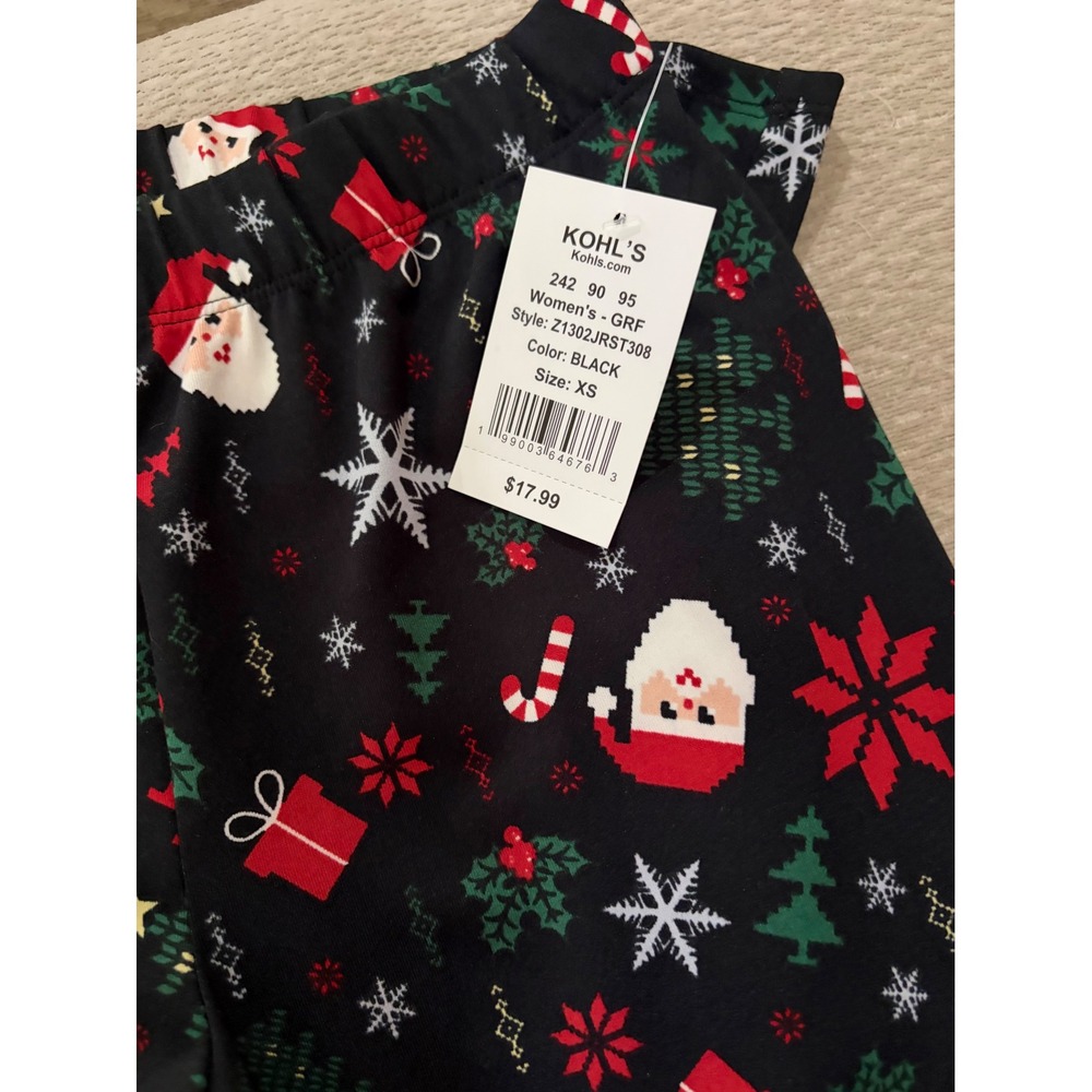 Black Womens Kohl's Christmas Santa Pixel Print Pajama Pants